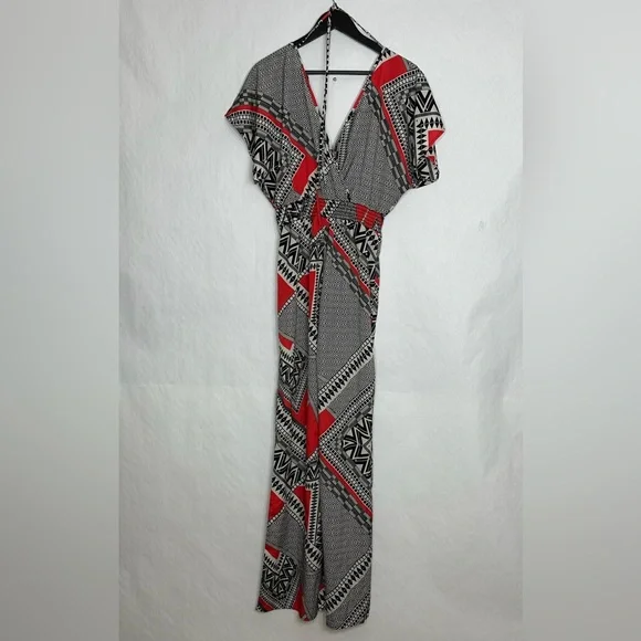 Forever 21 Geometric Print Jumpsuit Boho Statement Retro Resort Vacation Medium - Picture 4 of 6